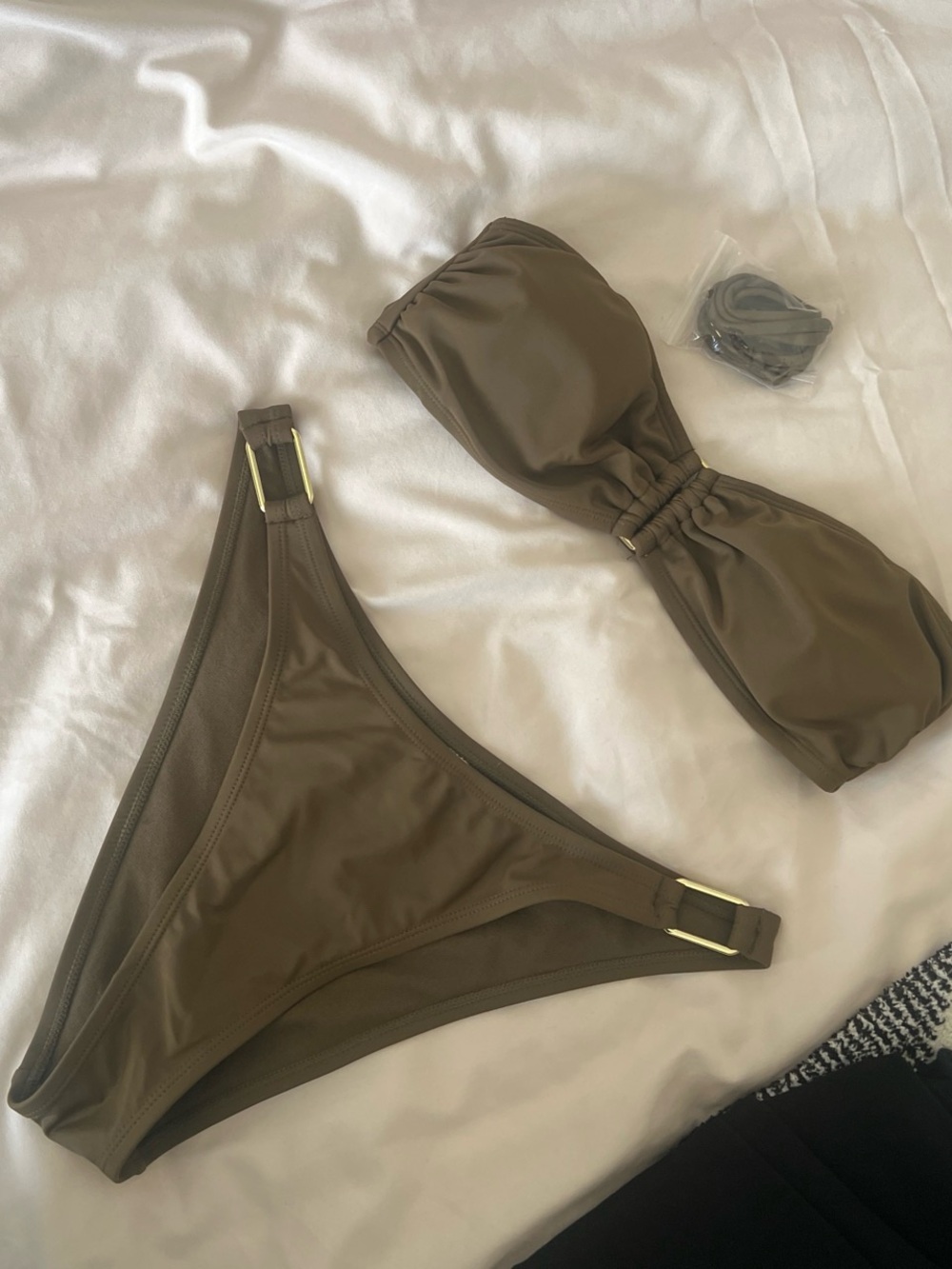 Forever 21 Olive Green Bandeau Bikini Set with Gold Accents